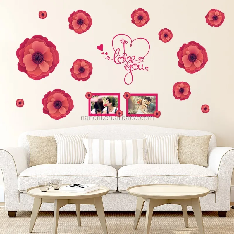 Besar Merah Bunga Cinta Romantis Stiker Dinding Dekorasi Baru