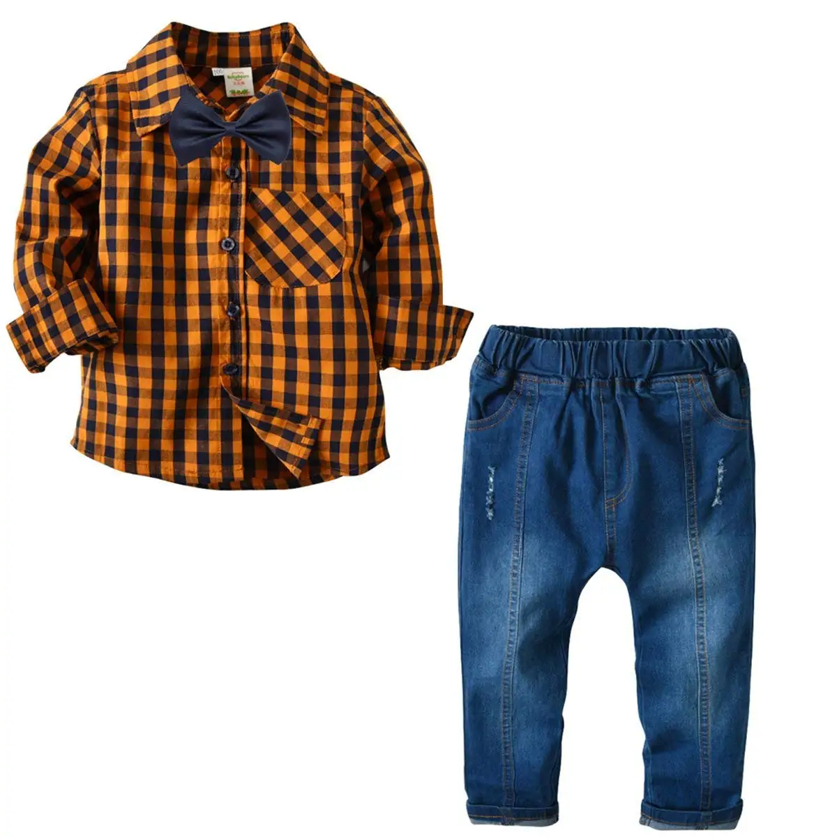 ALLAIBB Baby Toddler Boy Gentleman Outfit Dress Shirt+Suspender Plaid Pants 2Pcs Set