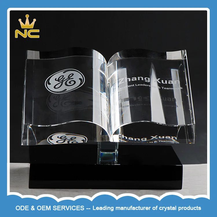 Wholesale Clear Engraved Crystal Book Trophy For Business Souvenirs