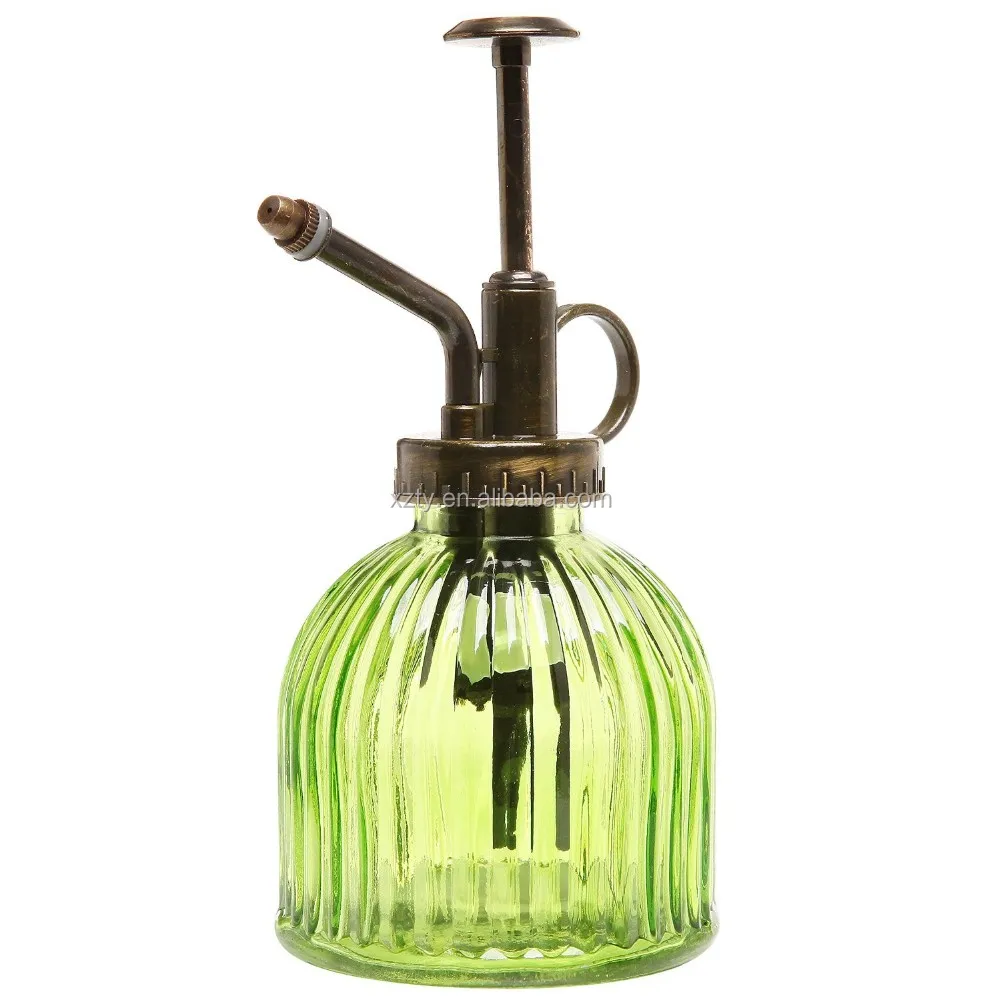 Vintage Style Green Transparent Glass Water Spray Bottle Decorative Plant Mister With Top Pump Buy Plant Mister Glass Water Spray Bottle Glass