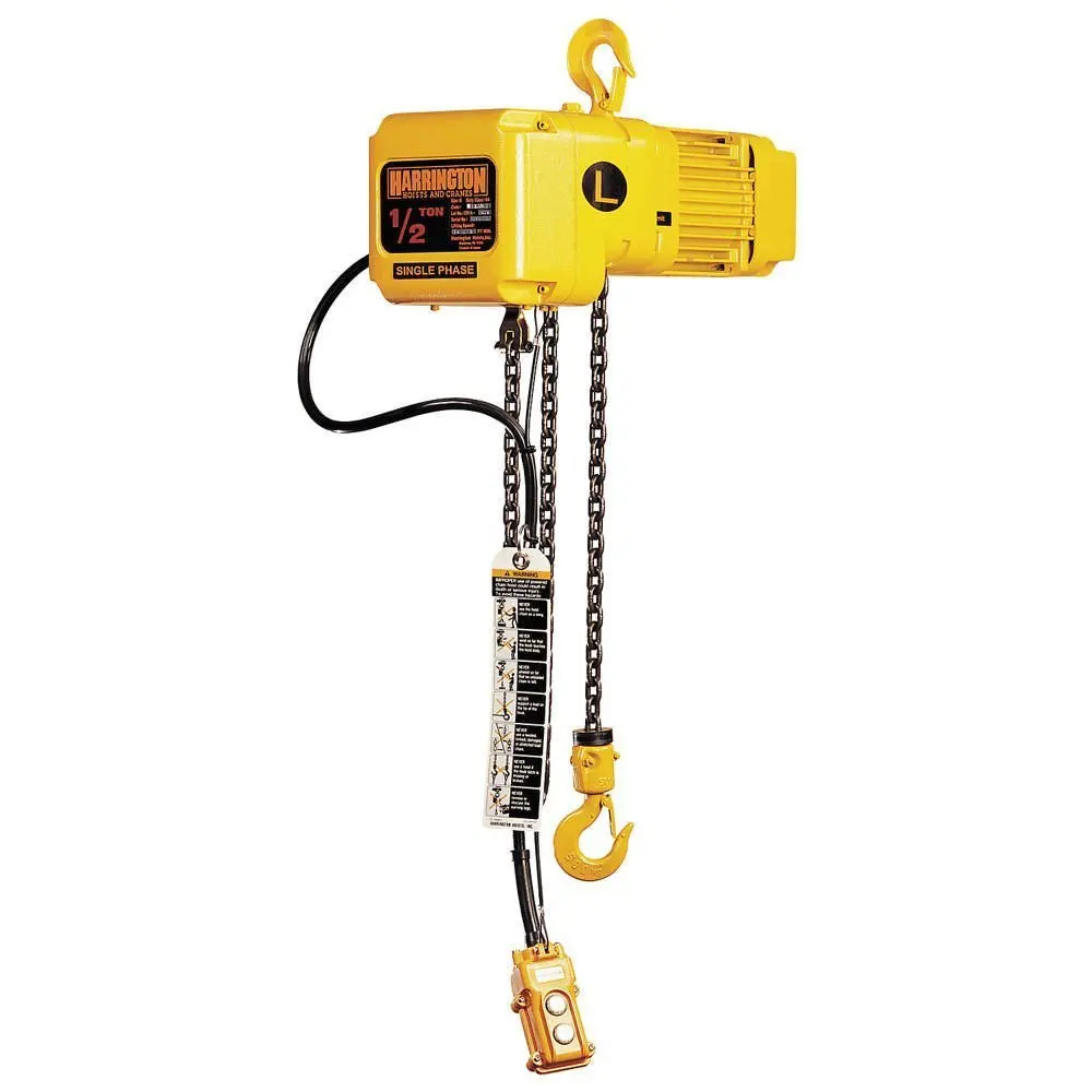 Harrington SNER030C-20 Series SNER Single Phase Electrical Hook Mount Chain Hoist, Single Common Speed, 3 Tons Capacity, 20' Lift