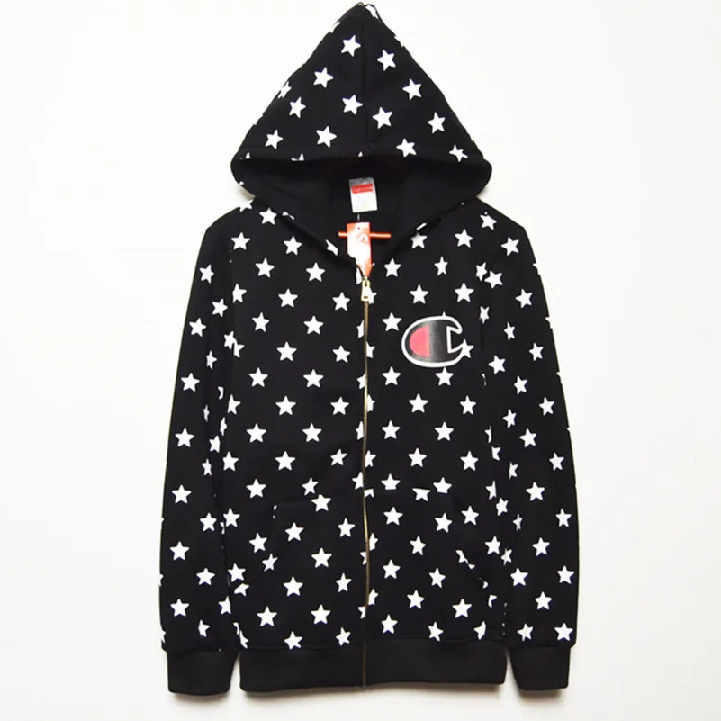 black hoodie with white stars