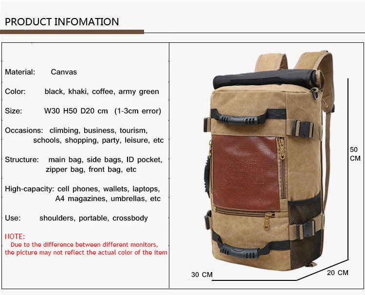 Large Capacity Men Travel Bag Out Mountaineering Backpack Canvas Bucket Shoulder Bags Male Out Door Travel Backpacks