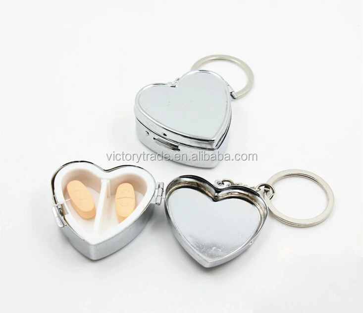 Heart Shape metal Pill Box with Keychain