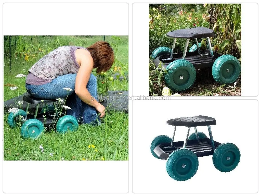 Goplus Chariot De Jardin, Trottinette De Jardin Roulant Avec Siège Pivotant à 360 Degrés