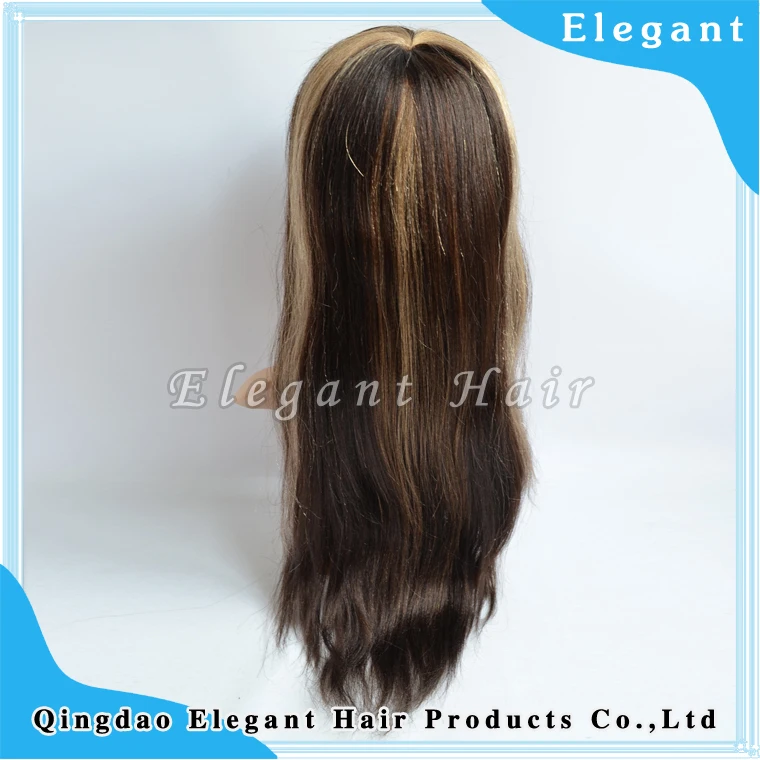 Top Sell Human Hair Wig Dark Brown Hair With Blonde Highlights