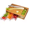 Wholesale Custom Vegetable Logo Meat Fruits Veggies Bread Wood Bamboo Chopping Block Cutting Board with 4 Plastic Trays Draws