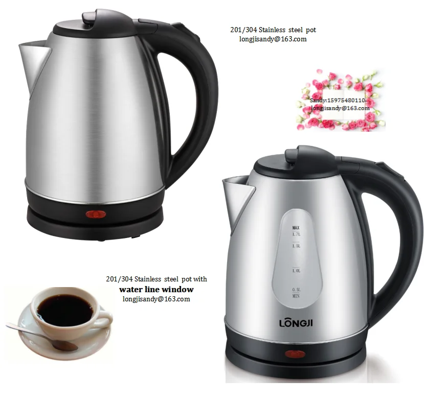 South Africa Indian Hot Sale 1.7 Ce Cb Water Kettle 2018 Stainless