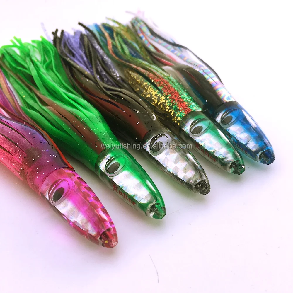 6inch Multi Colors Resin Head Trolling Lure With Double Squid Skirt For