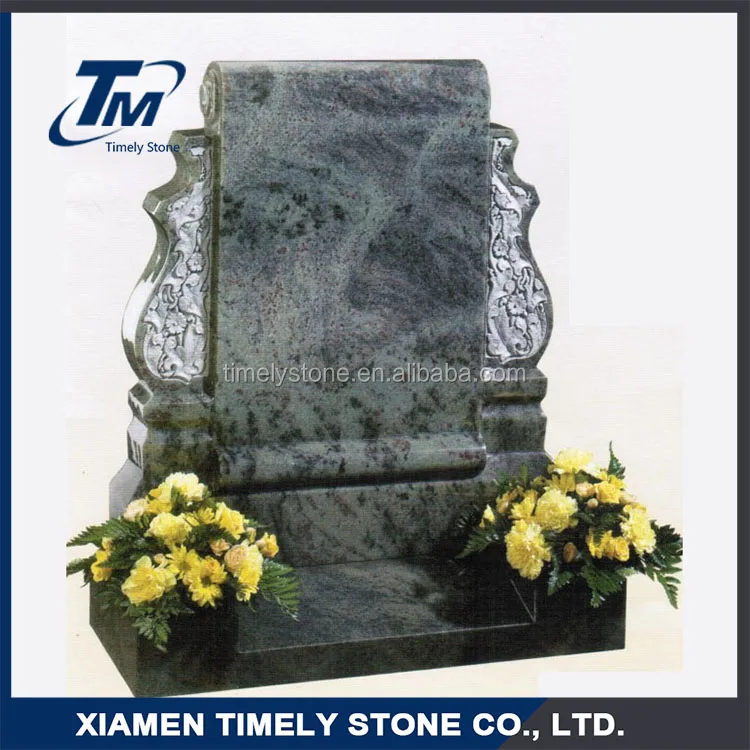 Good Prices Tomb Design Cemetery Granite Green Marble Scroll Headstone