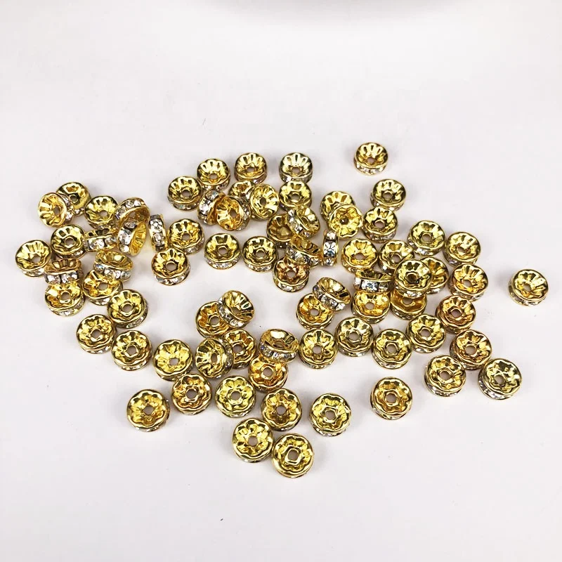 5mm Gold Plated Crystal Rhinestone Rondelle Bracelet Bead Spacer - Buy ...