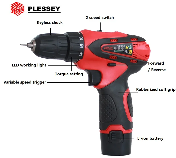 12v 2 Speed Cordless Drill 23nm Rated Torque Automobile Power Tools