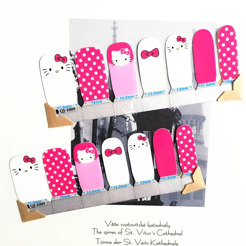 Pink White Cartoon cat child Nail Arts Nail Sticker Waterproof Nail Decal Sticker Gel Polish French