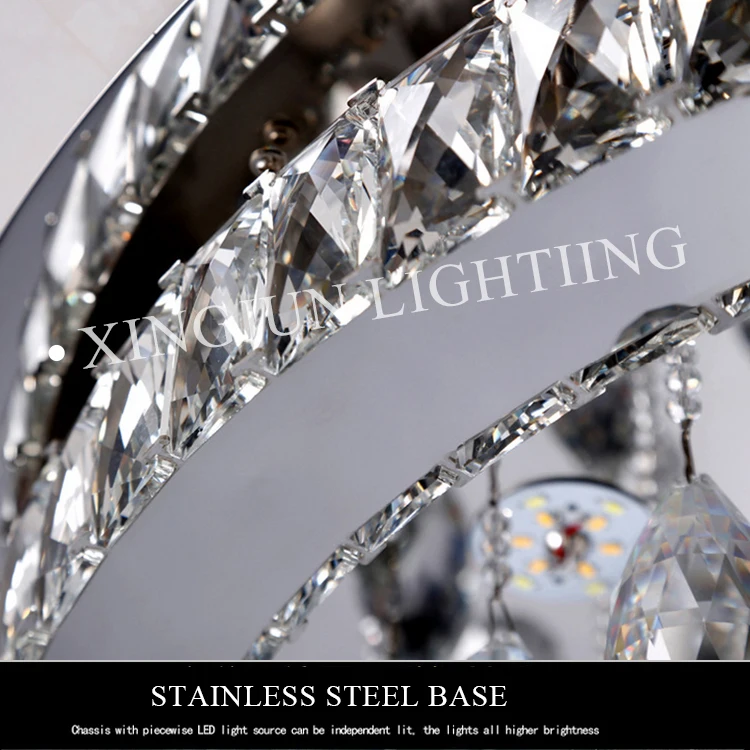 XingJun decorative bathroom / kitchen / living room color changing stainless steel base led crystal ceiling light round