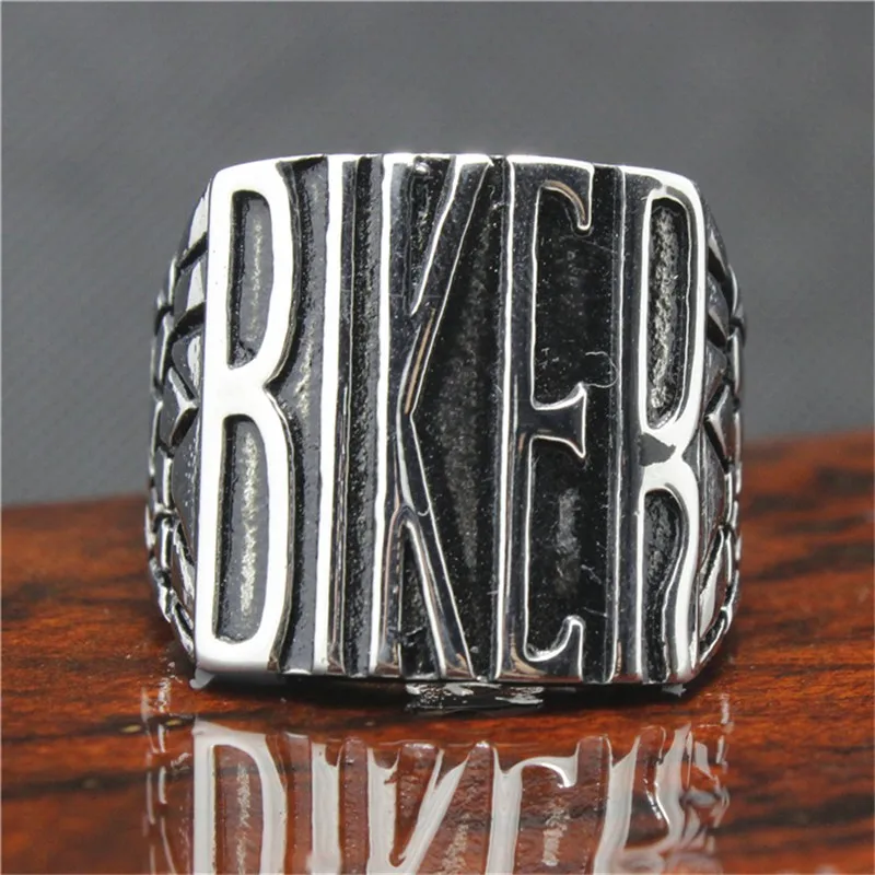 316L Stainless Steel Silver BIKER Ring Mens Motorcycle Biker Band Party