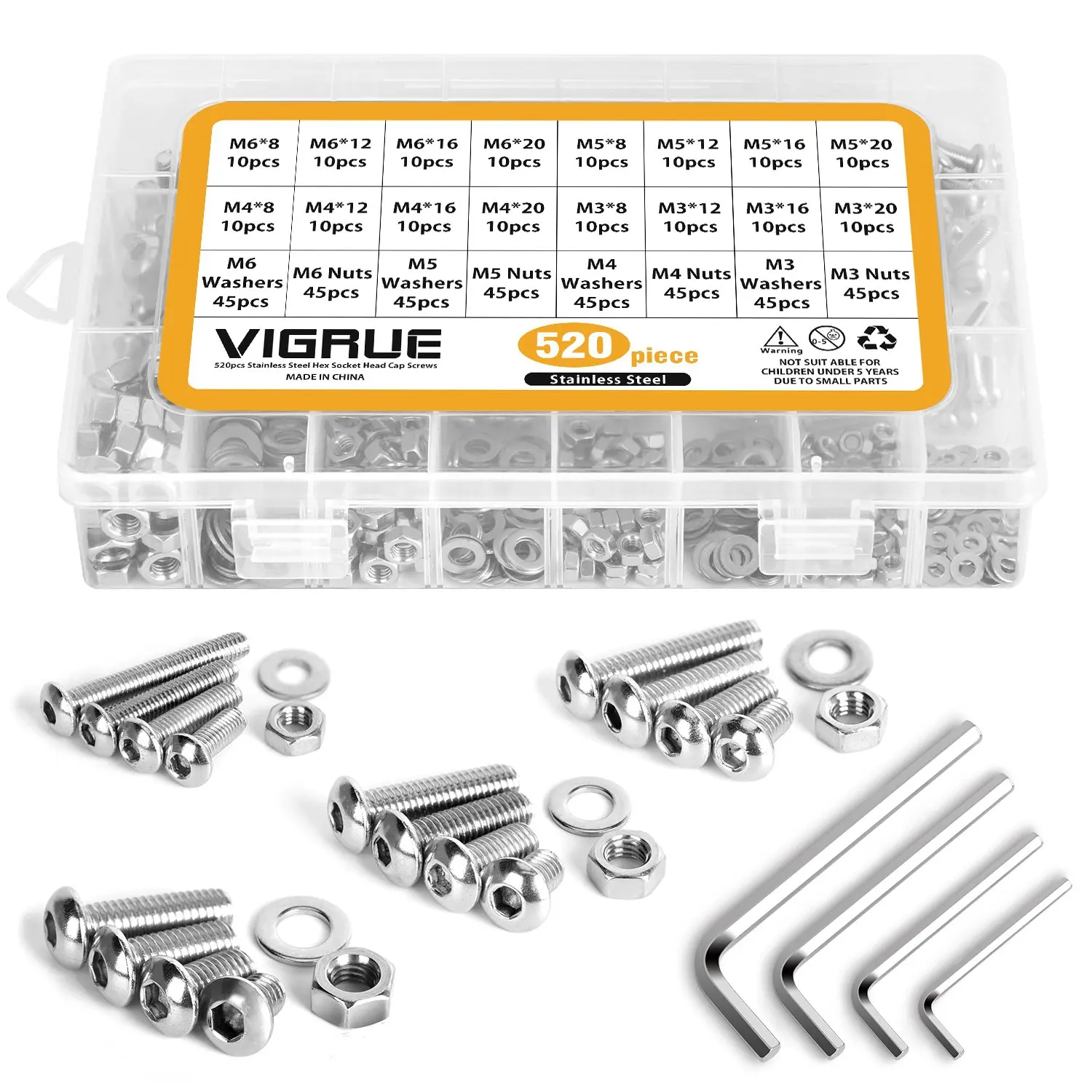 M3 M4 M5 Thread Size Black Oxide Finish Fullerkreg 500pcs 12.9 Grade Alloy Steel Socket Cap Screws Hex Head Bolt Nuts Assortment Kit with Box