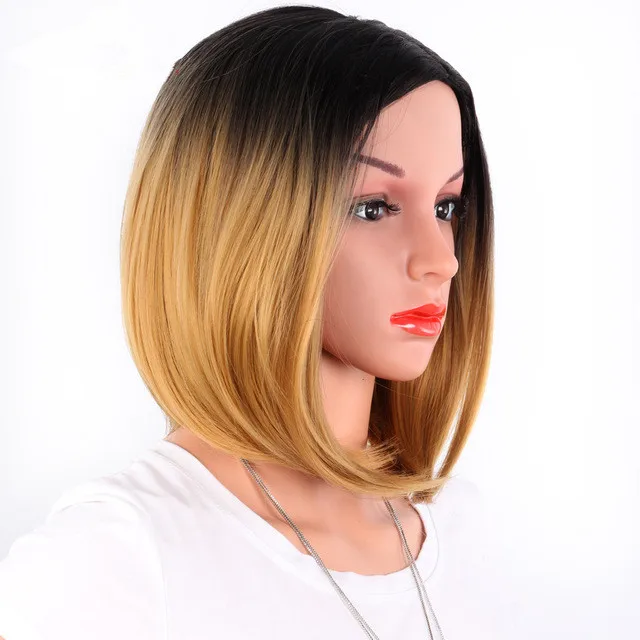 African American Bob Wigs Short Shoulder Length Ombre Blonde Green