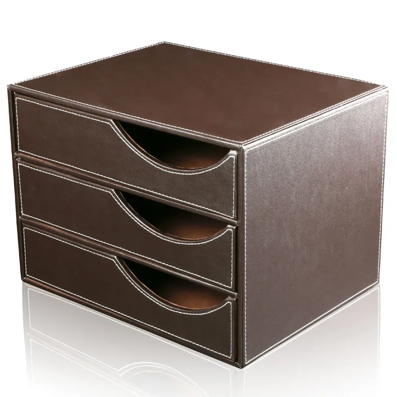 Multifunction Leather File Document Tray Office Leather Storage Box