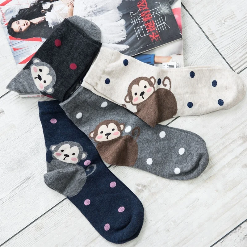 In Stocks Fashion Sock Monkey Women Spring Quarter Cotton Hand Linking
