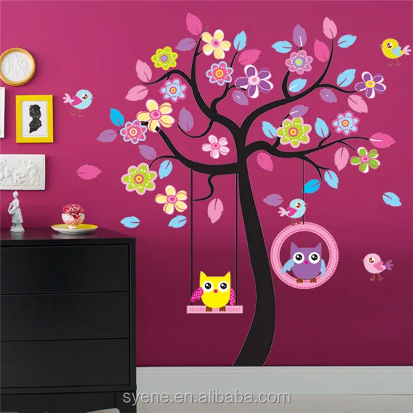 3d Removable Wallpaper Owls Tree Wall Stickers For Kids Rooms Decal