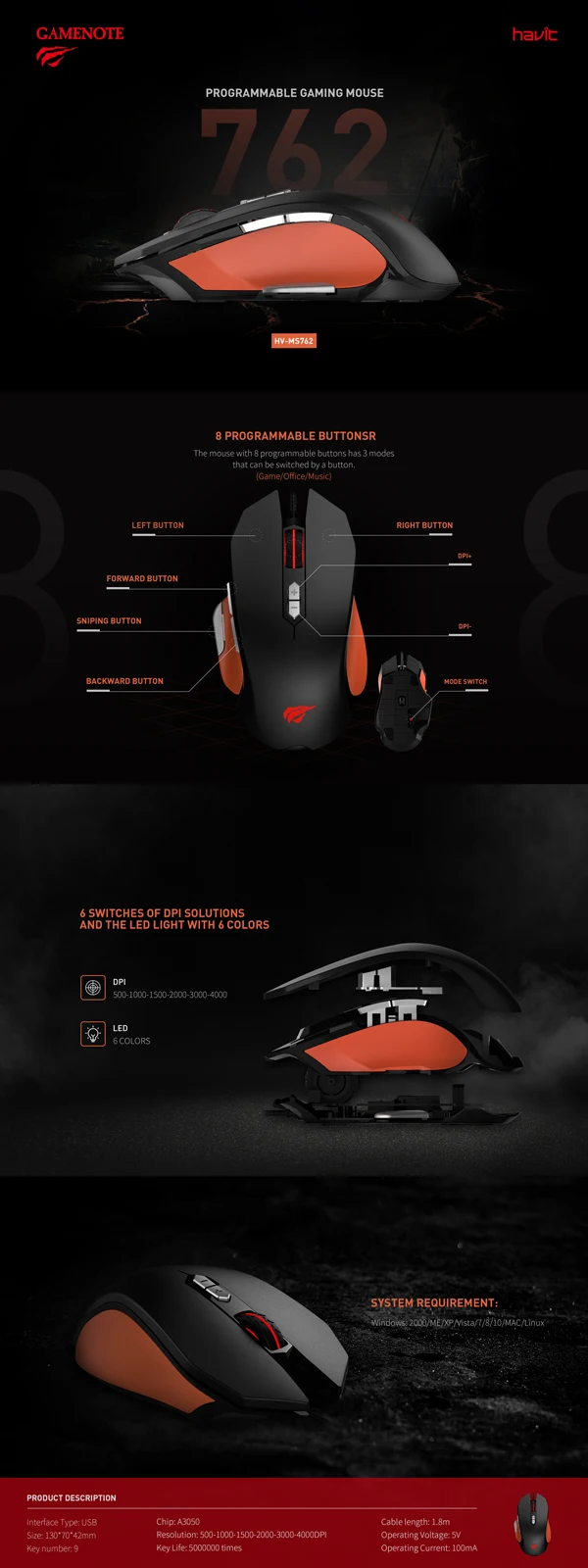 Black web rgb programmable gaming mouse software