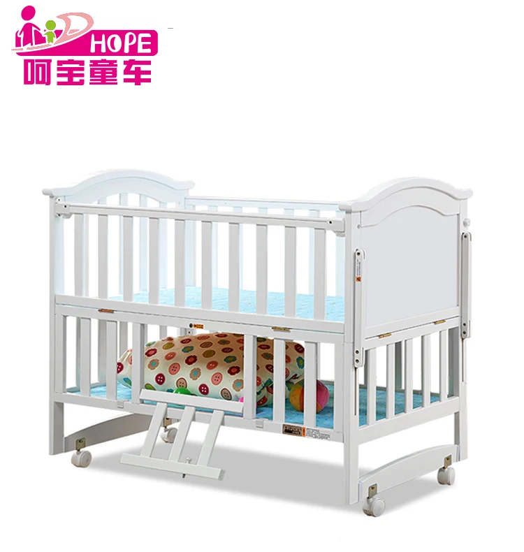 2017 Hope Brand Solid Pine Wood Material White Baby Crib Bed For