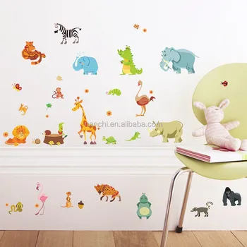 卡通动物长颈鹿家庭儿童壁纸贴纸高级无害自定义墙贴贴纸艺术树墙壁壁画