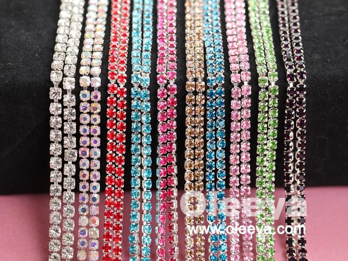 Colorful Rhinestone Chains SS12 3mm Silver Base Over 25 Kinds of Color Crystal AB Rhinestone Cup Chain for Wedding Dress