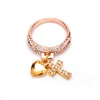 Wholesale Rings Jewelry Rsoe Gold GP Top Grade Crystal Heart Latin Cross Finger Band Ring