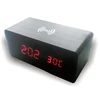 3 in one table wood led alarm clock with wireless charger
