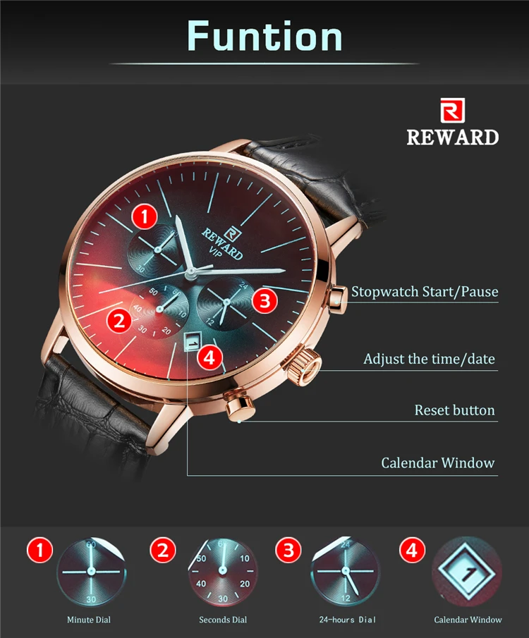 Reward Rd83001m Luxury Watch Men Waterproof Leather Wrist Watches Men