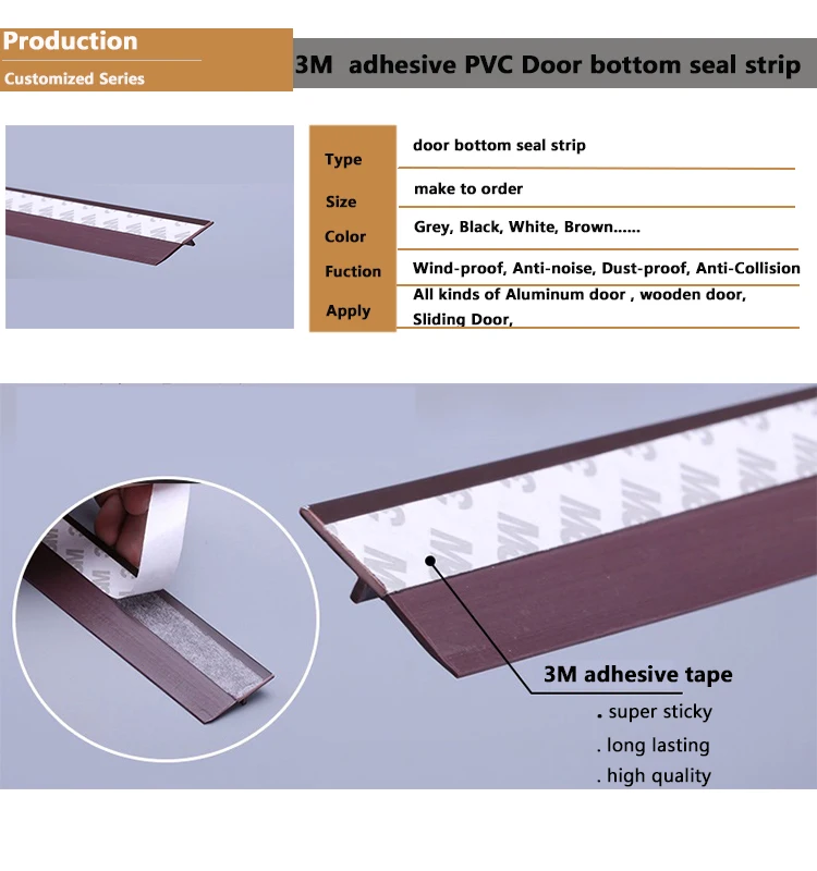 Windproof Door Bottom Sealing Pvc Seal Strip Adhesive Plastic Door