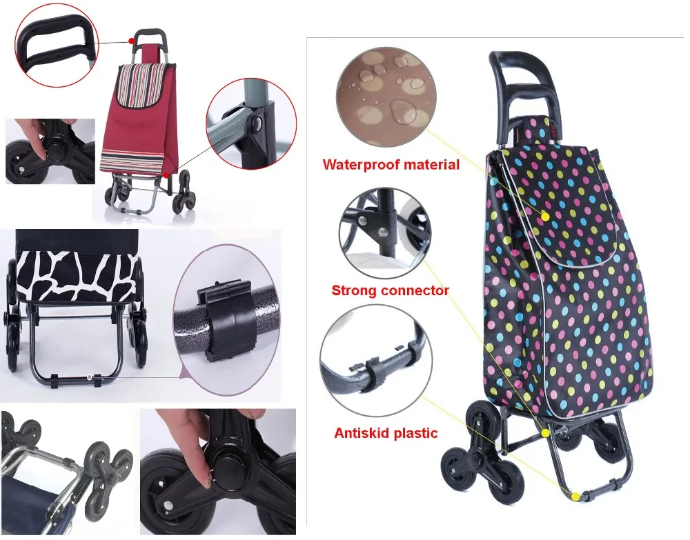 BBG Multifunctional Portable Folding Shopping Trolleys with Wheels Waterproof 3-Wheel Carrying Bag with 3 Angles for Shopping Cart and Wheel,Flowers 