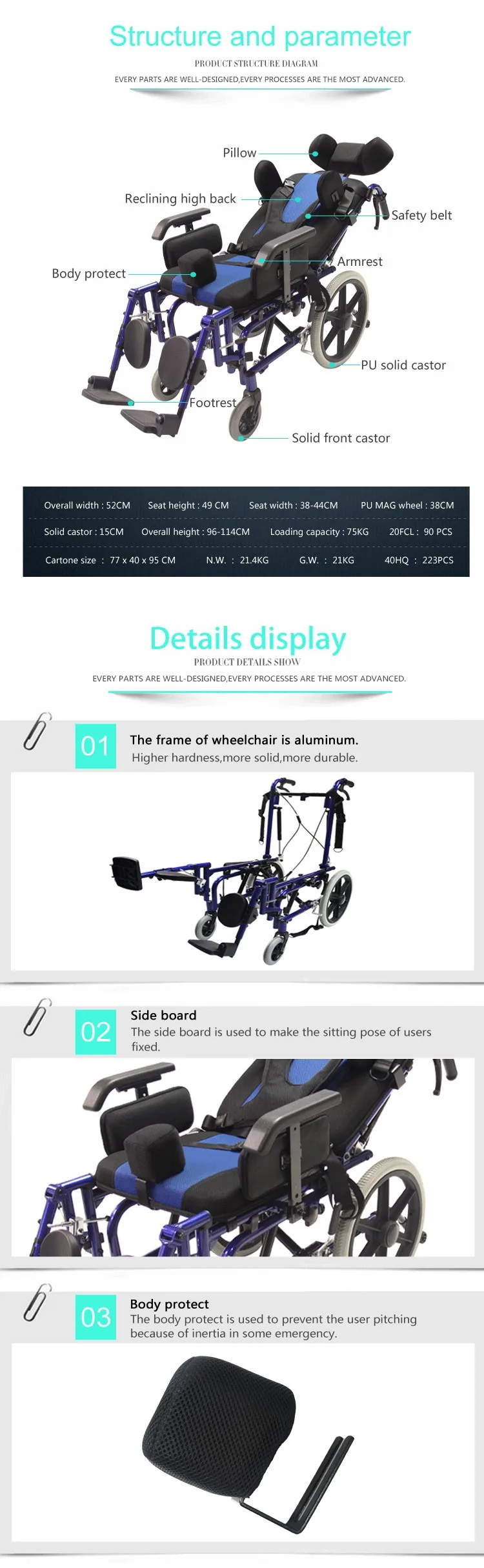 Trw958lbcgpy Reclining Wheel Chair With Reclining High Back,Adjustable