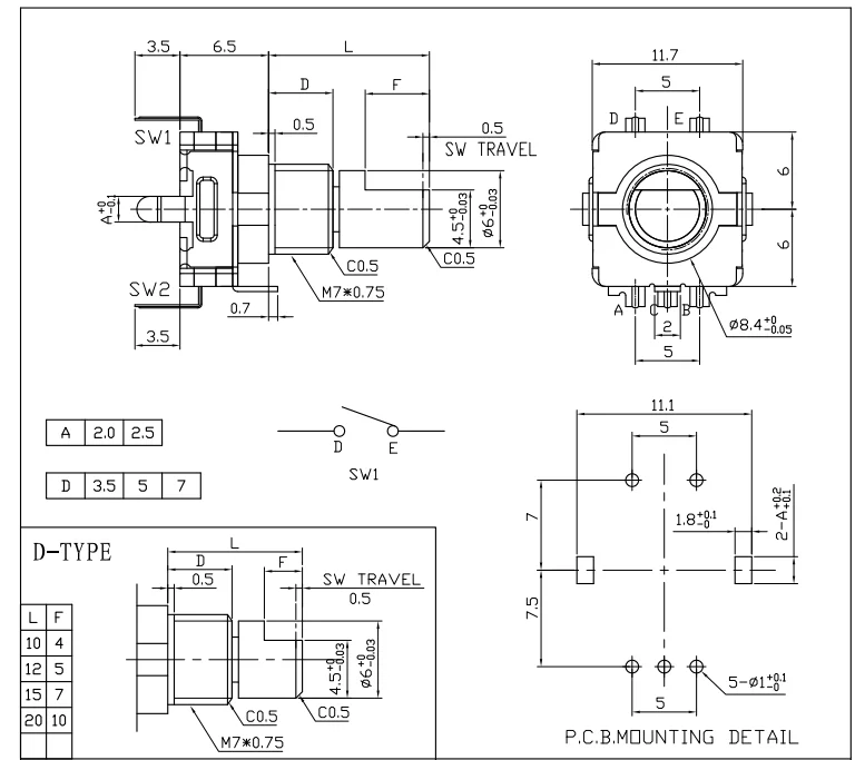 5 unidades de codificador giratorio con interruptor EC11 Audio Digital Potenci/ómetro 20 mm Mango