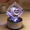 2016 K9 crystal cube 3D laser crystal rose with LED base nice gift