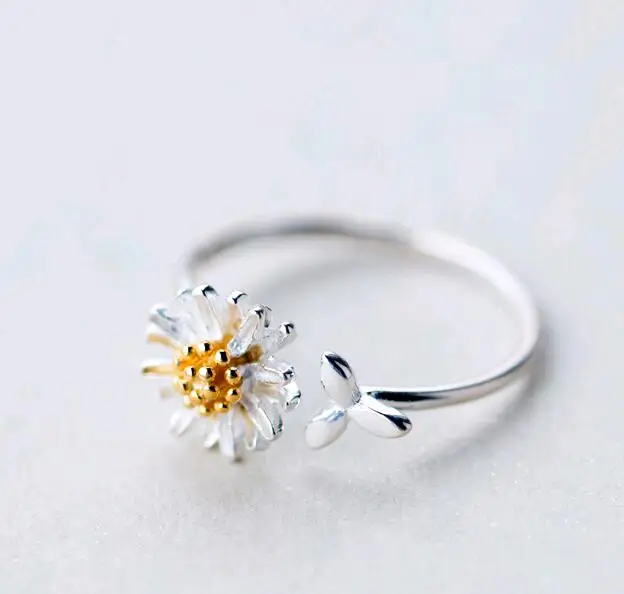 simple open size elegant style gold daisy flower 925 sterling silver rings.jpg