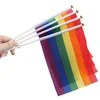 Cheap promotional campaign mini rainbow polyester custom printed gay pride parade hand flag