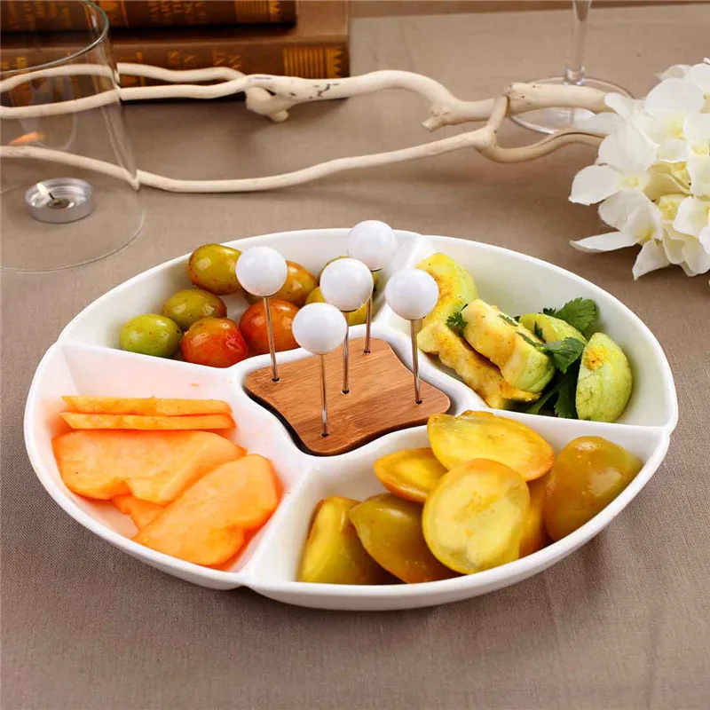 Porcelain Plate,Snack Serving Plate Appetisers Dish With 4 Compartments