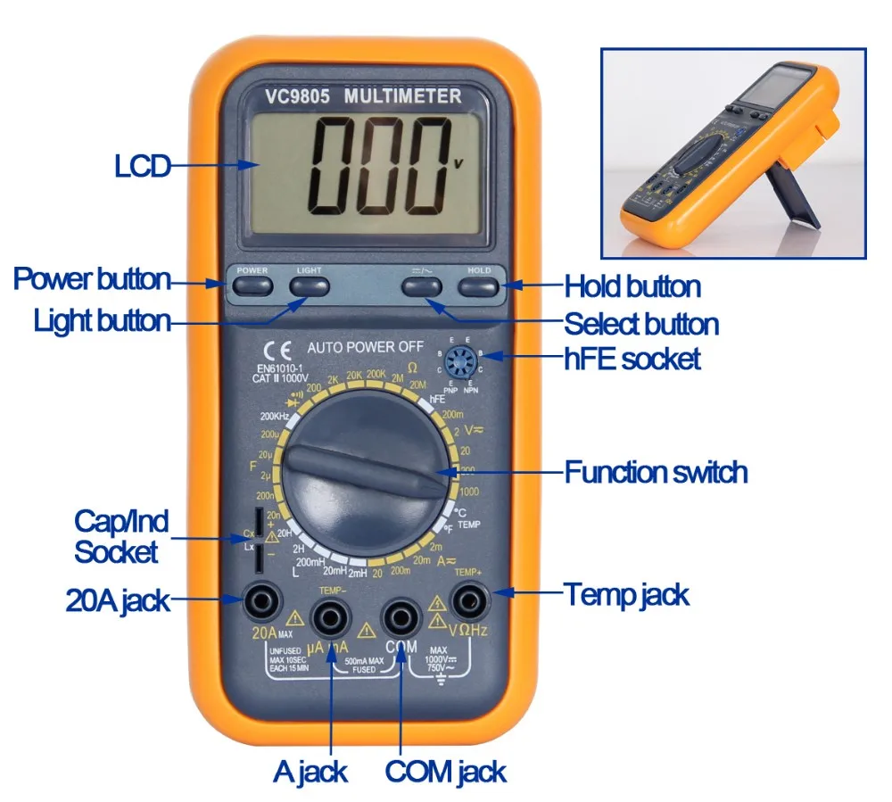 Lcr Meter Multimeter Vc9805 With Backlight Buzzer Inductance ...