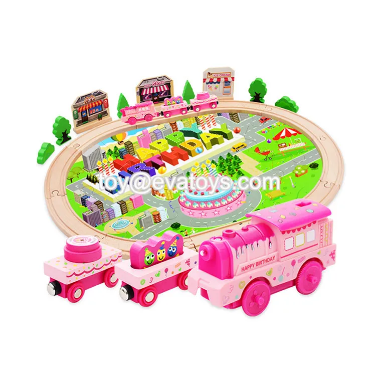 pink wooden train set