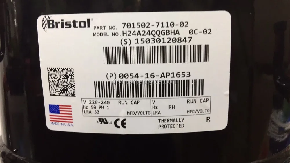 Bristol Reciprocating Air Conditioner Compressors H23A353DBEA