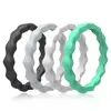 Thin wave design stackable rubber sports exercise silicone wedding ring sets for women