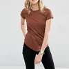 Fashion 100% Cotton Brown Curve Hem Women T Shirt With Wholesale Price