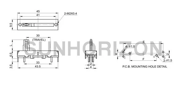 60mm Dual Gang B10K 10K Linear Taper Slide Potentiometer 45mm Travel