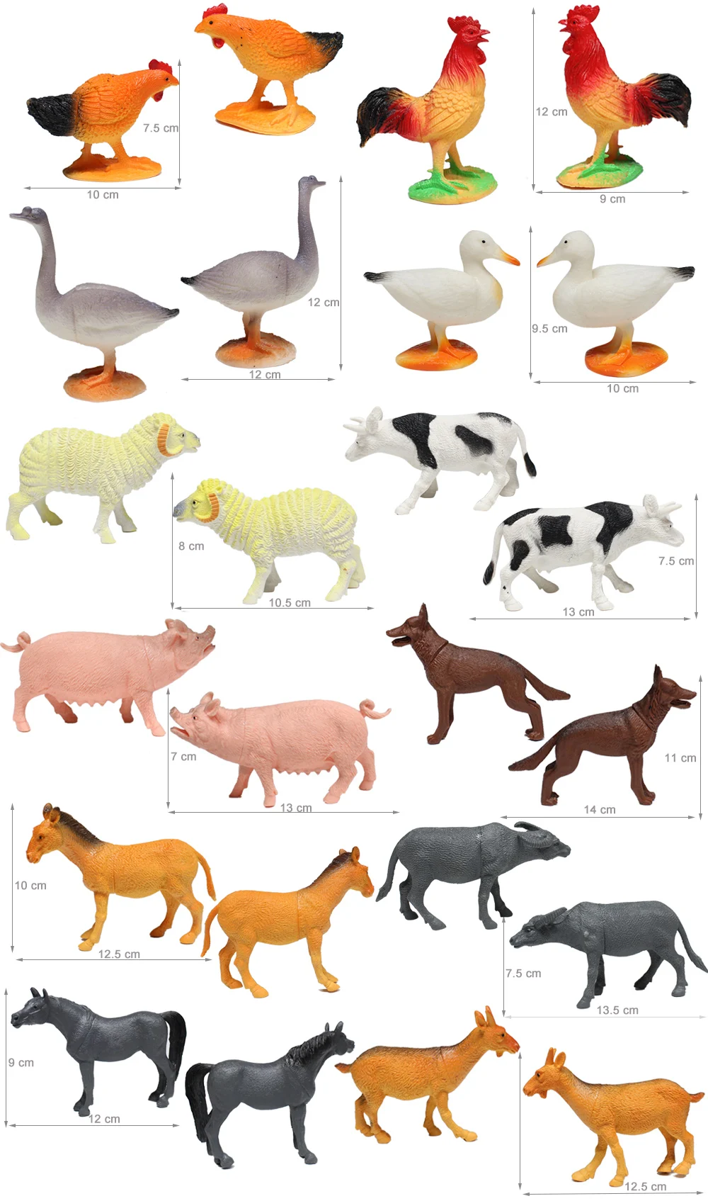 12 Kinds Mixed Hollow Farm Animal Model Toy Plastic Animal
