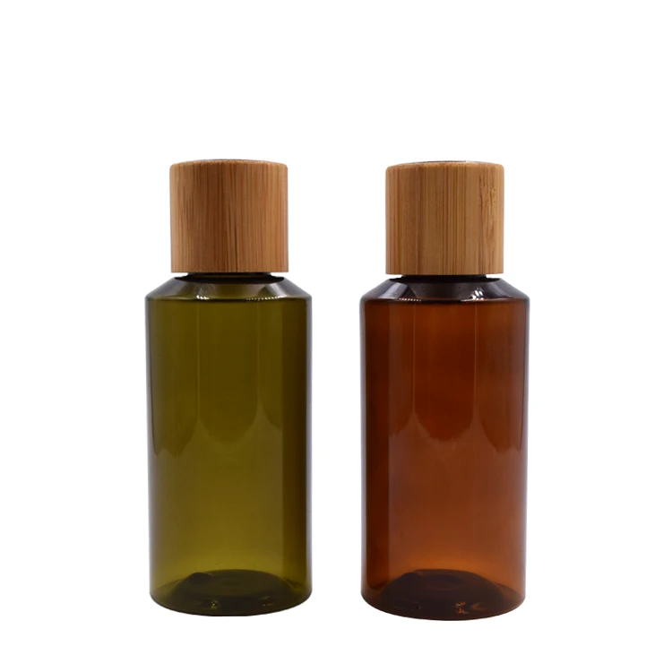 Bamboo Shampoo Bottle 50ml 100ml 150ml 200ml Recyclable Pet Plastic Bottle With Bamboo Cap Buy