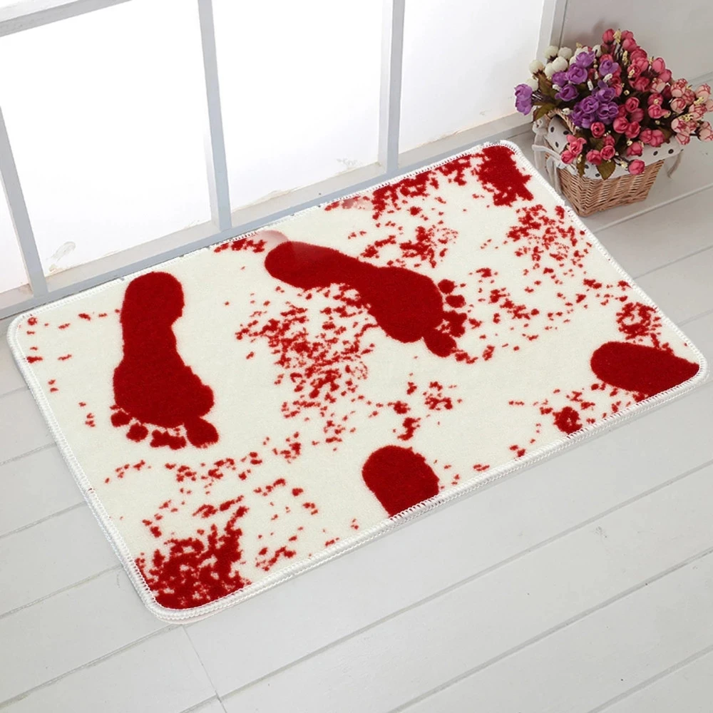 Halloween Red Blood Bath Bathroom Bloody Mat Footprint Rug MY Horrible Q8X9 