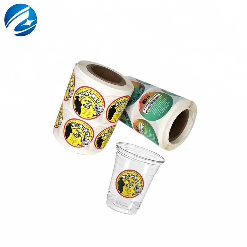 China Custom Printing Adhesive Plastic Cup Sticker Waterproof Round