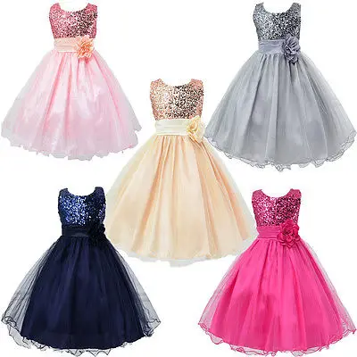 Baby Flower Girls Sequins Party Dress Occasion Gown Formal Bridesmaid Dresses UK